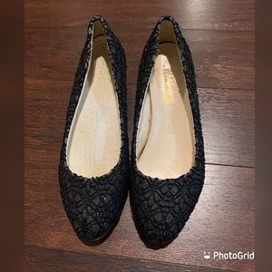 Black wedge flats